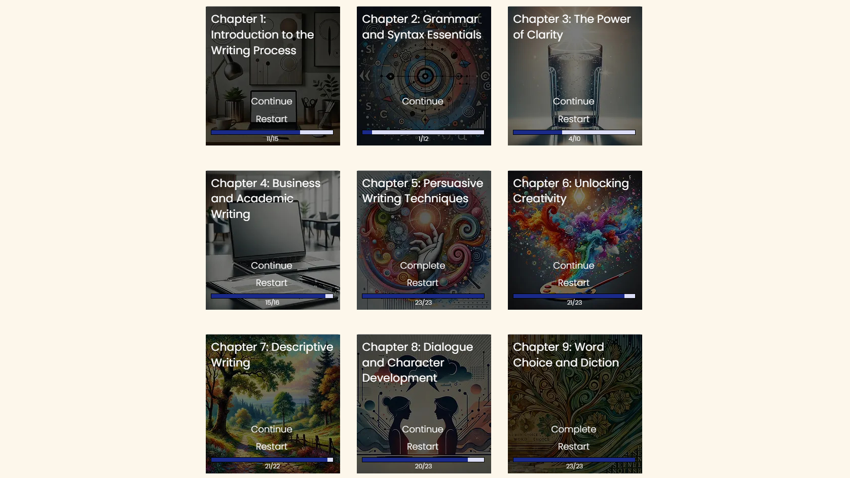 The WriteCraft Pro chapter menu